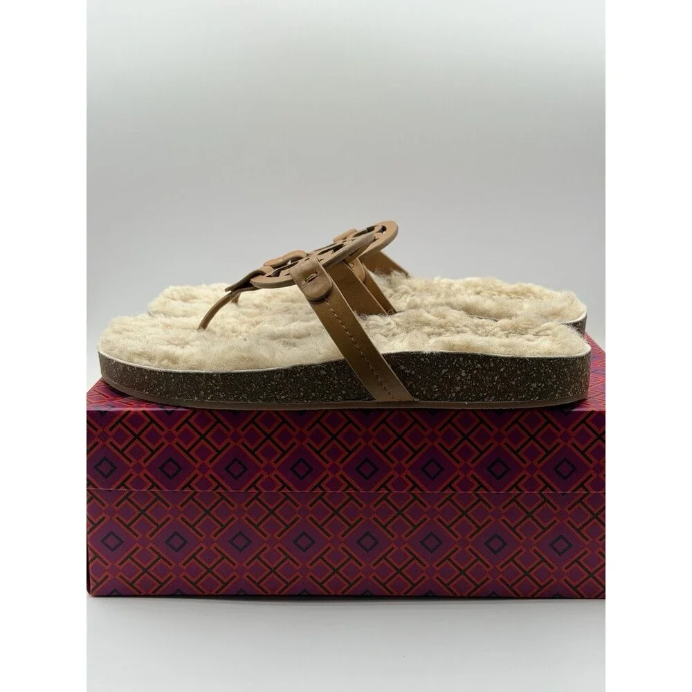 Tory Burch  Sandals Miller Cloud Shearling Nappa Leather Carmel Cozy Size 10 NWT